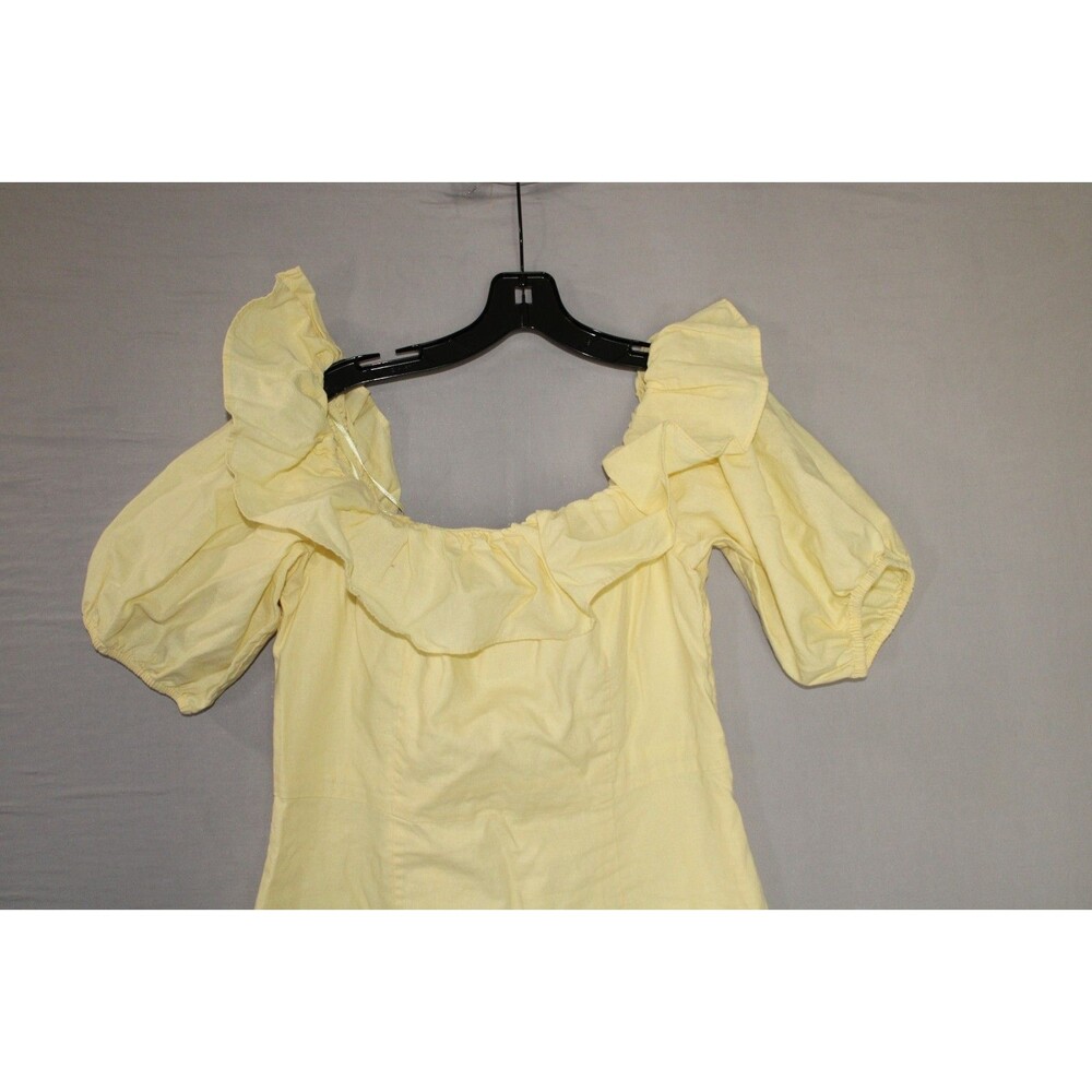 H&M Off-The-Shoulder Mini Dress Ruffle Collar Puff Sleeves Size Large Yellow - Picture 9 of 13